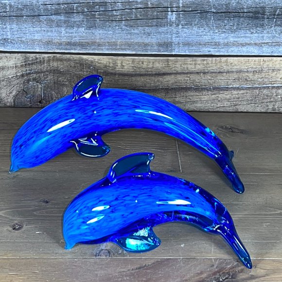 Accents Dolphin Sculptures Figurines Hand Blown Art Glass Nautical